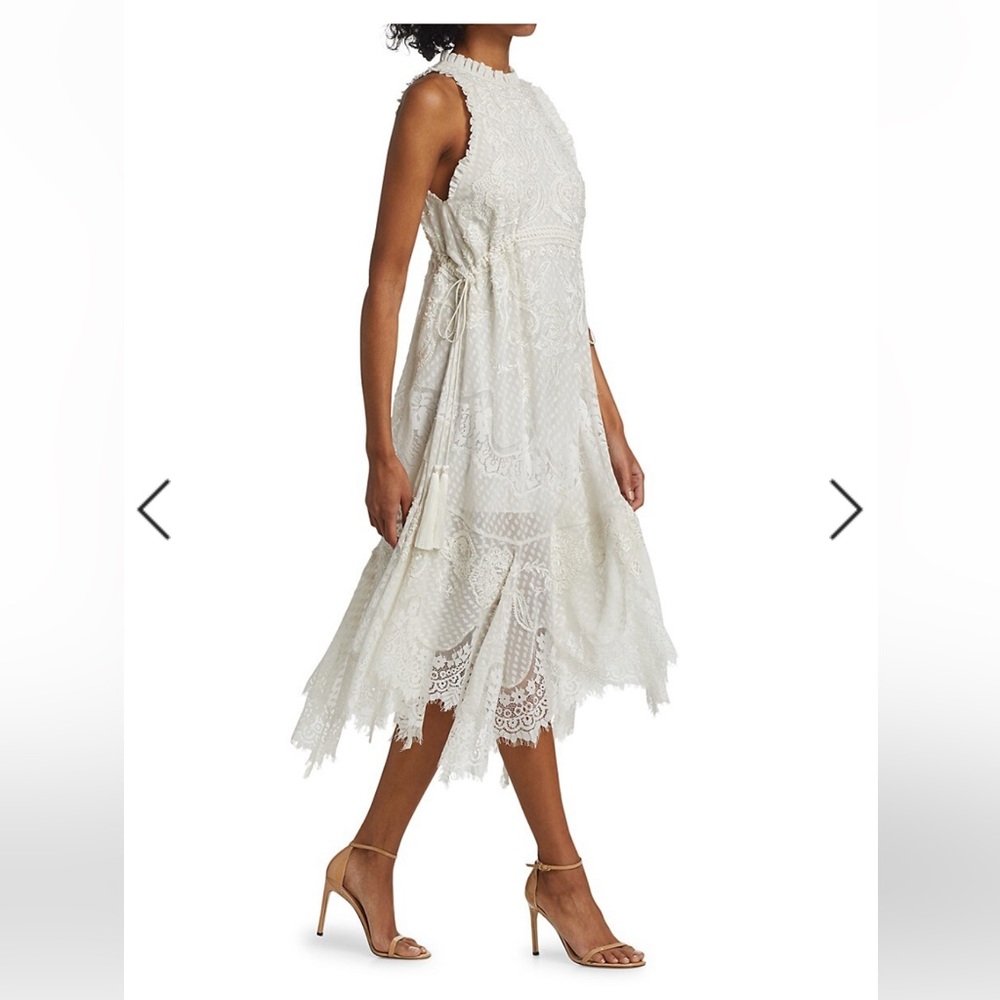 NEW Alice + Olivia Angelyn Lace Midi Dress Off White Size 10
